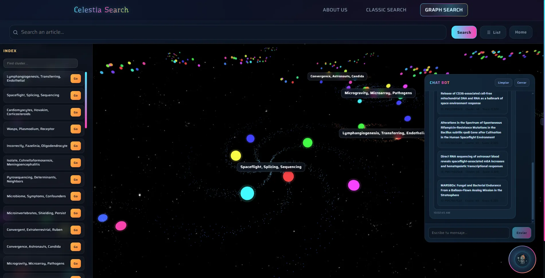 Space Biology Knowledge Engine interface